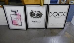 A SET OF THREE FRAMED 'CHANEL' POSTER PRINTS