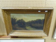 VICTORIAN SCHOOLOIL PAINTING RIVER LANDSCAPE IN GILT FRAME