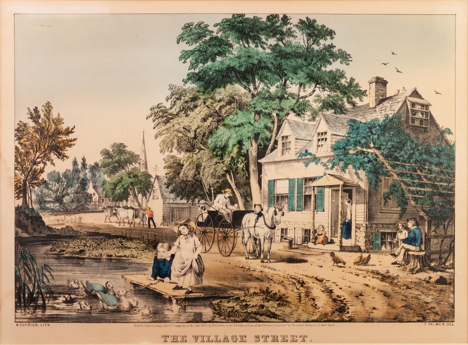 NATHANIEL T. CURRIER (1813-1888) AFTER F. PALMER HAND COLOURED LITHOGRAPH 'The Village Street'