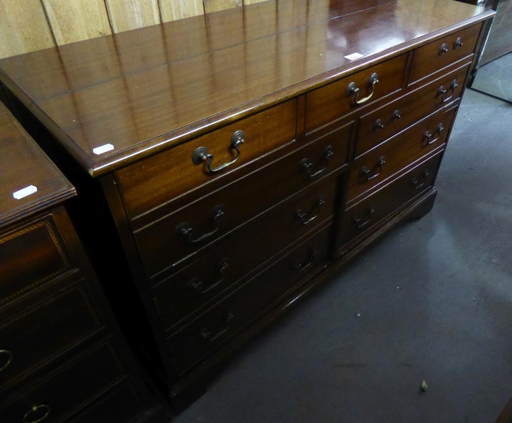 GEORGIAN STYLE MAHOGANY HI-FI CABINET AND SYSTEM FACED AS NINE SHORT DRAWERS, COMPRISING; A FULL