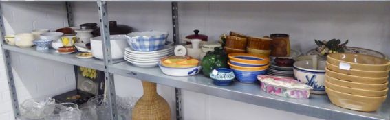 A LARGE QUANTITY OF CHINA AND POTTERY KITCHEN WARES, VIZ PLATES, BOWLS, DISHES ETC......