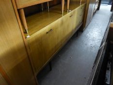 WALNUT 'WRIGHTON' MID CENTURY SIDEBOARD HAVING CUPBOARD DOOR, COCKTAIL SECTION AND THREE DRAWERS