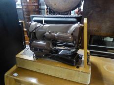 A SINGER SEWING MACHINE, A  SMALL LLOYD LOOM LINEN RECEIVER AND A SMALL OAK SEWING TABLE