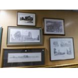 GELDART SIGNED PRINT AND FOUR FRAMED TOPOGRAPHIC PRINTS (5)