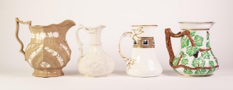 THREE MOULDED POTTERY JUGS, comprising: ROYAL CLARENCE BUFF COLOURED JUG, sprigged with flower