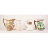 THREE MOULDED POTTERY JUGS, comprising: ROYAL CLARENCE BUFF COLOURED JUG, sprigged with flower