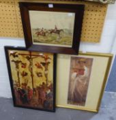 HENRY ALKEN SPORTING PRINT in chamfered mahogany frame, together with two later colour prints, (3)