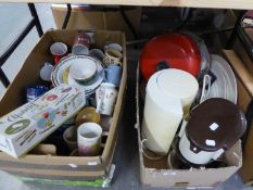 A BOX MIXED CERAMICS, LAMPS ETC.  AND SMALL ITEMS OF  ELECTRICAL GOODS, VIZ HOME HUB