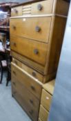 OAK AND PLY CHEST OF FOUR DRAWERS AND MATCHING CHEST OF 3 DRAWERS (2)