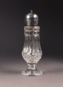 WATERFORD CUT GLASS LARGE PEDESTAL SUGAR CASTOR, with pull-off electroplated cover, 7 ½? (19cm) high