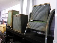 LLOYD LOOM TUB SHAPED CHAIR, LINEN RECEIVER, BATHROOM CABINET AND ANOTHER SMALLER LINEN RECEIVER (4)