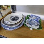 NINETEENTH CENTURY BLUE AND WHITE SMALL OVAL MEAT PLATE, printed with a boating scene, together with