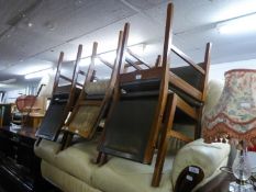 A SET OF FIVE MAHOGANY SINGLE CHAIRS WITH GREEN HIDE BACKS AND DROP-IN SEATS (AS FOUND) AND