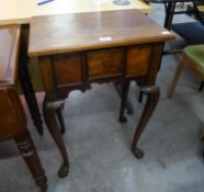 TWENTIETH CENTURY GEORGIAN REVIVAL LOWBOY WITH THREE SMALL DRAWERS, RAISED ON CABRIOLE LEGS WITH