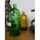 TWO OLD COLOURED GLASS BOTTLES (BROWN AND GREEN) ADVERTISING R.A. BARRETT AND CO., MINERAL WATER (2)