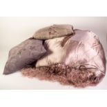 MODERN CHINESE METALLIC DUSKY PINK SILK FABRIC PADDED DOUBLE BEDSPREAD, with decoration of opaline