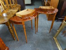 A PAIR OF SEMI CIRCULAR SIDE TABLES WITH DRAWERS (A.F.)