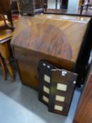 1970?S FIGURED WALNUT BUREAU WITH SLOPING FALL FRONT, ONE LONG DRAWER AND CUPBOARD BELOW WITH TWO