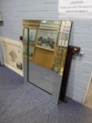 ART DECO STYLE LARGE FRAMELESS OBLONG WALL MIRROR WITH FLUTED MIRROR GLASS FRAME, 3?8? HIGH, 4? WIDE