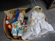 *MODERN TEDDY BEAR IN BRIDAL ATTIRE, TWO OTHERS IN OUTDOOR CLOTHES AND APPLIED WITH A NUMBER OF
