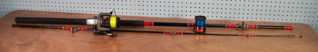 SHAKESPEARE OMNI SPI 300A 3.00M ACTION BEACHCASTER and RYOBI 7000 BEACHCASTER REEL with spare