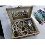 LARGE QUANTITY OF VINTAGE COSTUME JEWELLERY COMPRISING APPROXIMATELY 32 BEAD NECKLACES, 11 IMITATION