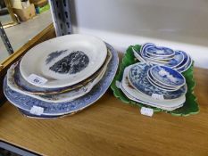 NINETEENTH CENTURY BLUE AND WHITE SMALL OVAL MEAT PLATE, printed with a boating scene, together with