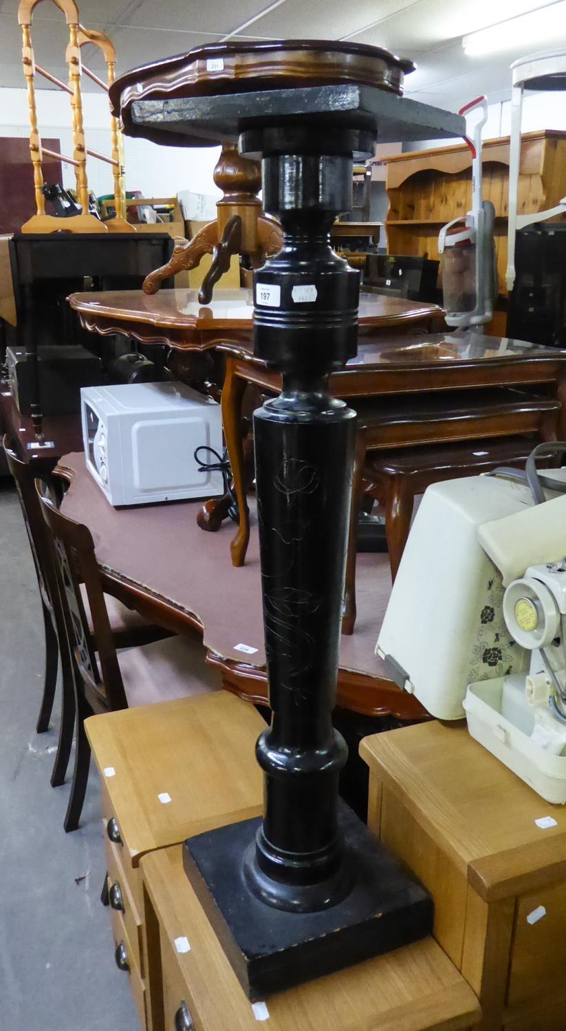 AN EBONISED WOOD ALL TORCHÈRE STAND WITH BALUSTER COLUMN, SQUARE TOP AND BASE, 3?3? HIGH