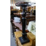 AN EBONISED WOOD ALL TORCHÈRE STAND WITH BALUSTER COLUMN, SQUARE TOP AND BASE, 3?3? HIGH