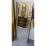 A RECTANGULAR BEVELLED EDGE LARGE WALL MIRROR, IN SILVERED TEXTURED GLASS BROAD FRAME, 2?11? X 1?11?