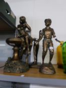 THREE COLD CASTING BRONZE SCULTPURES OF A 'BALLET DANCER', 'SEMI NUDE WOMAN SAT ON A FOUNTAIN' AND A