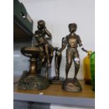 THREE COLD CASTING BRONZE SCULTPURES OF A 'BALLET DANCER', 'SEMI NUDE WOMAN SAT ON A FOUNTAIN' AND A