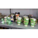 A 14 PIECE COPELAND SPODE GREEN AND GILT BORDERED COFFEE SET AND SUNDRY OTHER CHINAWARES