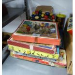 THREE WOODEN JIGSAWS, BOXED, SIX BOXED GAMES, A DIECAST COMMERICAL VEHICLE 'GRATTAN WAREHOUSE LTD'