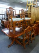 WADE FURNITURE, YEWWOOD DINING ROOM SUITE OF 9 PIECES, VIZ SIX DINING CHAIRS (4+2) A DOUBLE PEDESTAL