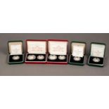 TWO 1990 5p TWO COIN SILVER PROOF SETS, together with THREE 1990 PIEDFORT 5p SILVER PROOF COINS, all