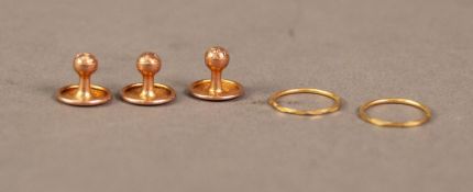 SET OF THREE 9ct GOLD DRESS STUDS and a PAIR OF SMALL 9ct GOLD CIRCULAR EARRINGS, with facet cut