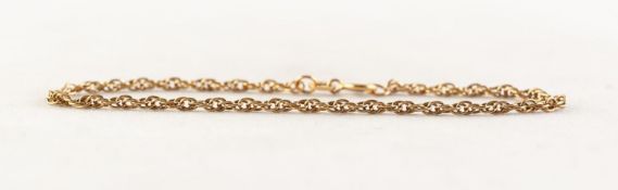 9ct GOLD ROPE CHAIN SMALL BRACELET, 1.8 gms