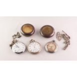 TWO INTER-WAR YEARS WHITE METAL CASED KEYLESS OPEN FACE GENTLEMAN'S POCKET WATCHES, in outer gun-