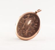 EDWARDIAN OVAL LOCKET PENDANT with 9ct GOLD BACK AND FRONT, engraved with a monogram, 1 1/4in (3.