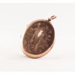 EDWARDIAN OVAL LOCKET PENDANT with 9ct GOLD BACK AND FRONT, engraved with a monogram, 1 1/4in (3.