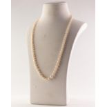 SINGLE STRAND NECKLACE OF GRADUATED CULTURED PEARLS with silver and marcasite clasp, 22in (55.8cm)