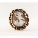 VICTORIAN ROLLED GOLD AND CARVED SHELL CAMEO BROOCH, depicting and angel and a swan (pin missing)