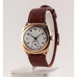 GENT'S 'SUBMARINE' SWISS MADE VINTAGE 9ct GOLD WRISTWATCH with mechanical movement, arabic white