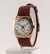 GENT'S 'SUBMARINE' SWISS MADE VINTAGE 9ct GOLD WRISTWATCH with mechanical movement, arabic white