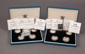 TWO PIEDFORT 1994-1997 £1 FOUR COIN SILVER PROOF SETS, supplied with certificates of authenticity