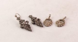 PAIR OF SILVER AND MARACASITE DROP EARRINGS and a PAIR OF MARCASITE FAN SHAPED EARRINGS (as