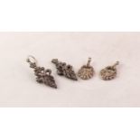 PAIR OF SILVER AND MARACASITE DROP EARRINGS and a PAIR OF MARCASITE FAN SHAPED EARRINGS (as