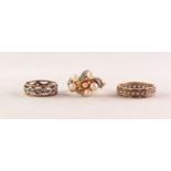 TWO 9ct GOLD AND SILVER ETERNITY RINGS set with tiny white stones, 6.4 gms in all and an Avon