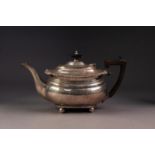 EDWARD VII REGENCY STYLE SILVER TEAPOT, of oval bellied form with black angular handle and knop,